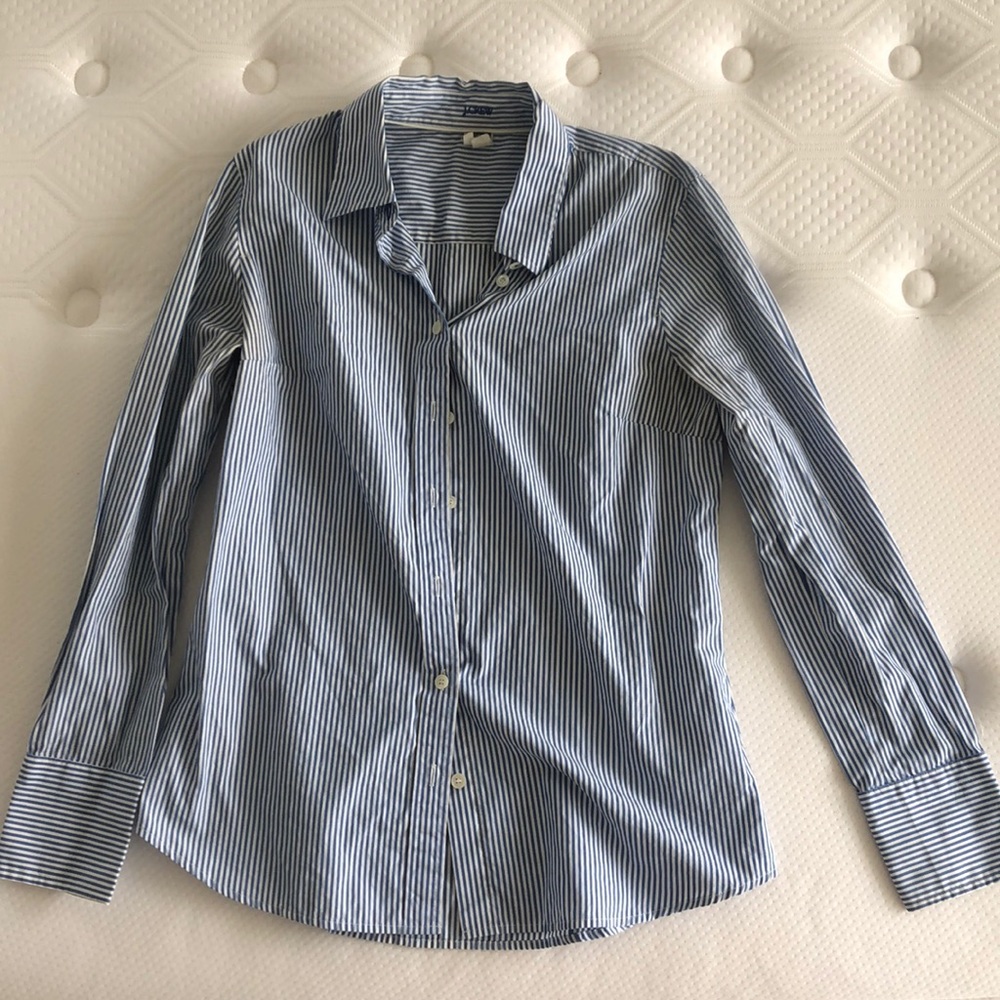 GUC blue and white striped J Crew button down